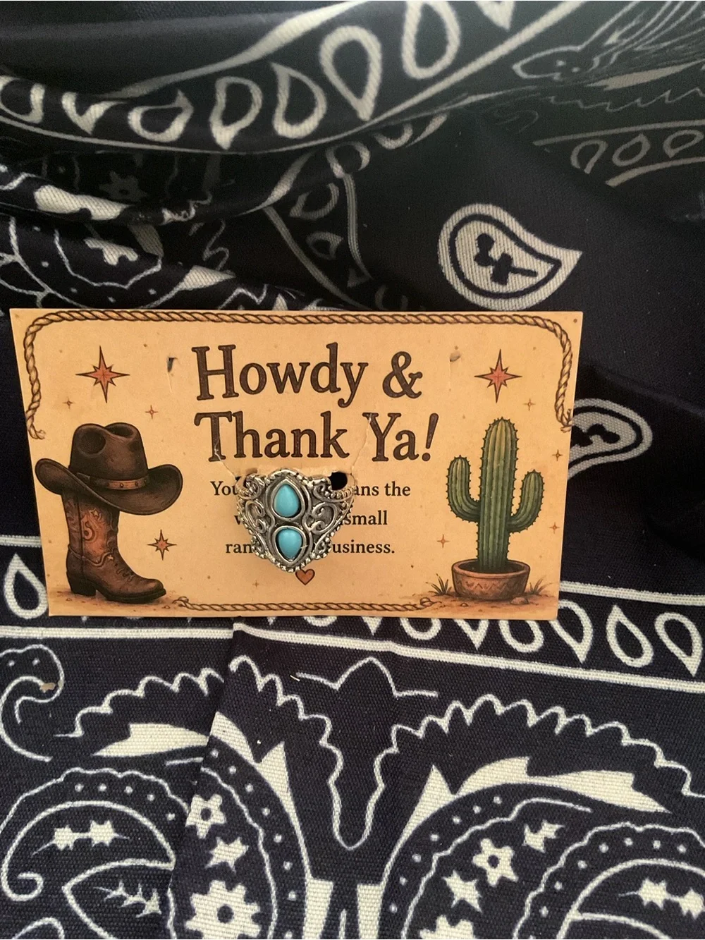 Cowgirl Western Style Double Turquoise Stone Ring